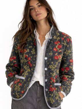 Italian Boiled wool jacket w. all over embroidery, "Dolomites Handmade quality"